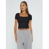 imageTrendy Queen Womens Square Neck Going Out Crop Tops Short Sleeve T Shirts Summer Cute Clothes Basics TeesBlack