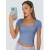 imageTrendy Queen Womens Square Neck Going Out Crop Tops Short Sleeve T Shirts Summer Cute Clothes Basics TeesBlue