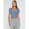 imageTrendy Queen Womens Square Neck Going Out Crop Tops Short Sleeve T Shirts Summer Cute Clothes Basics TeesBlue