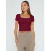 imageTrendy Queen Womens Square Neck Going Out Crop Tops Short Sleeve T Shirts Summer Cute Clothes Basics TeesBurgundy