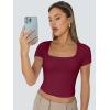 imageTrendy Queen Womens Square Neck Going Out Crop Tops Short Sleeve T Shirts Summer Cute Clothes Basics TeesBurgundy