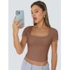 imageTrendy Queen Womens Square Neck Going Out Crop Tops Short Sleeve T Shirts Summer Cute Clothes Basics TeesCoffee
