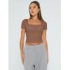 imageTrendy Queen Womens Square Neck Going Out Crop Tops Short Sleeve T Shirts Summer Cute Clothes Basics TeesCoffee