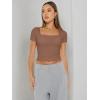 imageTrendy Queen Womens Square Neck Going Out Crop Tops Short Sleeve T Shirts Summer Cute Clothes Basics TeesCoffee