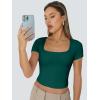 imageTrendy Queen Womens Square Neck Going Out Crop Tops Short Sleeve T Shirts Summer Cute Clothes Basics TeesDarkgreen