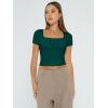 imageTrendy Queen Womens Square Neck Going Out Crop Tops Short Sleeve T Shirts Summer Cute Clothes Basics TeesDarkgreen