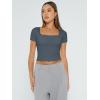 imageTrendy Queen Womens Square Neck Going Out Crop Tops Short Sleeve T Shirts Summer Cute Clothes Basics TeesDarkgrey