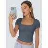 imageTrendy Queen Womens Square Neck Going Out Crop Tops Short Sleeve T Shirts Summer Cute Clothes Basics TeesDarkgrey