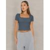 imageTrendy Queen Womens Square Neck Going Out Crop Tops Short Sleeve T Shirts Summer Cute Clothes Basics TeesDarkgrey