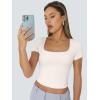 imageTrendy Queen Womens Square Neck Going Out Crop Tops Short Sleeve T Shirts Summer Cute Clothes Basics TeesLightapricot