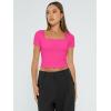 imageTrendy Queen Womens Square Neck Going Out Crop Tops Short Sleeve T Shirts Summer Cute Clothes Basics TeesNeonpink