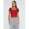 imageTrendy Queen Womens Square Neck Going Out Crop Tops Short Sleeve T Shirts Summer Cute Clothes Basics TeesRed