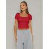 imageTrendy Queen Womens Square Neck Going Out Crop Tops Short Sleeve T Shirts Summer Cute Clothes Basics TeesRed