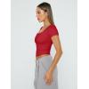 imageTrendy Queen Womens Square Neck Going Out Crop Tops Short Sleeve T Shirts Summer Cute Clothes Basics TeesRed