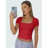 imageTrendy Queen Womens Square Neck Going Out Crop Tops Short Sleeve T Shirts Summer Cute Clothes Basics TeesRed