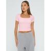imageTrendy Queen Womens Square Neck Going Out Crop Tops Short Sleeve T Shirts Summer Cute Clothes Basics TeesSakurapink