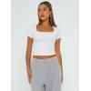 imageTrendy Queen Womens Square Neck Going Out Crop Tops Short Sleeve T Shirts Summer Cute Clothes Basics TeesWhite