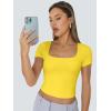 imageTrendy Queen Womens Square Neck Going Out Crop Tops Short Sleeve T Shirts Summer Cute Clothes Basics TeesYellow