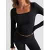 imageTrendy Queen Womens Two Piece Lounge Sets 2 Piece Fall Outfits Long Sleeve Square Neck Tops Flare Pants Tracksuits ClothesBlack