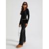 imageTrendy Queen Womens Two Piece Lounge Sets 2 Piece Fall Outfits Long Sleeve Square Neck Tops Flare Pants Tracksuits ClothesBlack