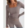 imageTrendy Queen Womens Two Piece Lounge Sets 2 Piece Fall Outfits Long Sleeve Square Neck Tops Flare Pants Tracksuits ClothesCoffeegrey