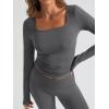 imageTrendy Queen Womens Two Piece Lounge Sets 2 Piece Fall Outfits Long Sleeve Square Neck Tops Flare Pants Tracksuits ClothesDarkgrey