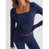 imageTrendy Queen Womens Two Piece Lounge Sets 2 Piece Fall Outfits Long Sleeve Square Neck Tops Flare Pants Tracksuits ClothesNavy