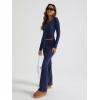 imageTrendy Queen Womens Two Piece Lounge Sets 2 Piece Fall Outfits Long Sleeve Square Neck Tops Flare Pants Tracksuits ClothesNavy