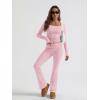 imageTrendy Queen Womens Two Piece Lounge Sets 2 Piece Fall Outfits Long Sleeve Square Neck Tops Flare Pants Tracksuits ClothesPink