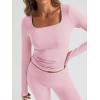 imageTrendy Queen Womens Two Piece Lounge Sets 2 Piece Fall Outfits Long Sleeve Square Neck Tops Flare Pants Tracksuits ClothesPink