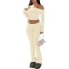 imageTrendy Queen 2 Piece Outfits for Women Off Shoulder Crop Tops and Fold Over Flared Pant SetsApricot