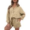 imageTrendy Queen 2 Piece Sets For Women Lounge Wear Pajama Matching Long Sleeve Two Piece Spring Outfits Fashion Tracksuit 2025Apricot