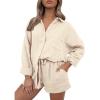 imageTrendy Queen 2 Piece Sets For Women Lounge Wear Pajama Matching Long Sleeve Two Piece Spring Outfits Fashion Tracksuit 2025Beige