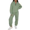 imageTrendy Queen Womens 2 Piece Outfits Long Sleeve Sweatsuits Half Zip Sweatshirts with Fleece Joggers SweatpantsGreen