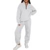 imageTrendy Queen Womens 2 Piece Outfits Long Sleeve Sweatsuits Half Zip Sweatshirts with Fleece Joggers SweatpantsGrey