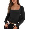 imageTrendy Queen Womens Long Sleeve Shirts Going Out Basic Crop Tops Fashion Y2k Workout Clothes Square Neck Fall OutfitsBlack