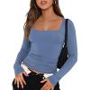 imageTrendy Queen Womens Long Sleeve Shirts Going Out Basic Crop Tops Fashion Y2k Workout Clothes Square Neck Fall OutfitsBlue
