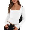 imageTrendy Queen Womens Long Sleeve Shirts Going Out Basic Crop Tops Fashion Y2k Workout Clothes Square Neck Fall OutfitsWhite