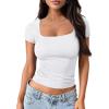 imageTrendy Queen Womens Square Neck Going Out Crop Tops Short Sleeve T Shirts Summer Cute Clothes Basics TeesWhite