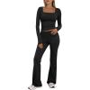 imageTrendy Queen Womens Two Piece Lounge Sets 2 Piece Fall Outfits Long Sleeve Square Neck Tops Flare Pants Tracksuits ClothesBlack