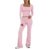 imageTrendy Queen Womens Two Piece Lounge Sets 2 Piece Fall Outfits Long Sleeve Square Neck Tops Flare Pants Tracksuits ClothesPink