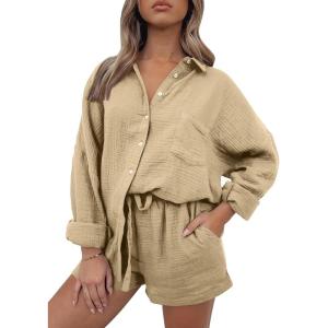 imageTrendy Queen 2 Piece Sets For Women Lounge Wear Pajama Matching Long Sleeve Two Piece Spring Outfits Fashion Tracksuit 2025Apricot