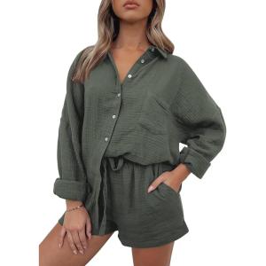imageTrendy Queen 2 Piece Sets For Women Lounge Wear Pajama Matching Long Sleeve Two Piece Spring Outfits Fashion Tracksuit 2025Armygreen