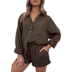 imageTrendy Queen 2 Piece Sets For Women Lounge Wear Pajama Matching Long Sleeve Two Piece Spring Outfits Fashion Tracksuit 2025Brown
