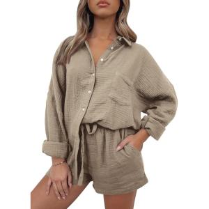 imageTrendy Queen 2 Piece Sets For Women Lounge Wear Pajama Matching Long Sleeve Two Piece Spring Outfits Fashion Tracksuit 2025Coffeegrey