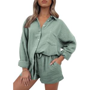 imageTrendy Queen 2 Piece Sets For Women Lounge Wear Pajama Matching Long Sleeve Two Piece Spring Outfits Fashion Tracksuit 2025Green