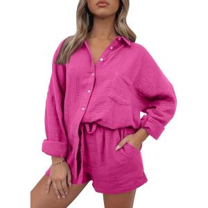 imageTrendy Queen 2 Piece Sets For Women Lounge Wear Pajama Matching Long Sleeve Two Piece Spring Outfits Fashion Tracksuit 2025Hotpink