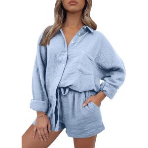 imageTrendy Queen 2 Piece Sets For Women Lounge Wear Pajama Matching Long Sleeve Two Piece Spring Outfits Fashion Tracksuit 2025Skyblue