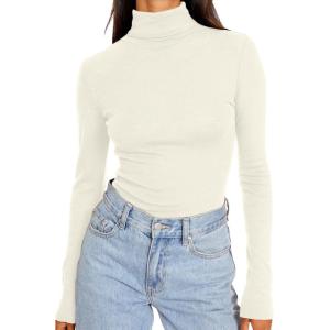 imageTrendy Queen Womens Turtleneck Long Sleeve Shirts Fall Fashion Basic Thermal Underwear Tops Winter Clothes 2025Apricot