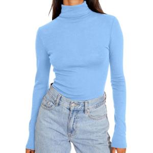 imageTrendy Queen Womens Turtleneck Long Sleeve Shirts Fall Fashion Basic Thermal Underwear Tops Winter Clothes 2025Baby Blue